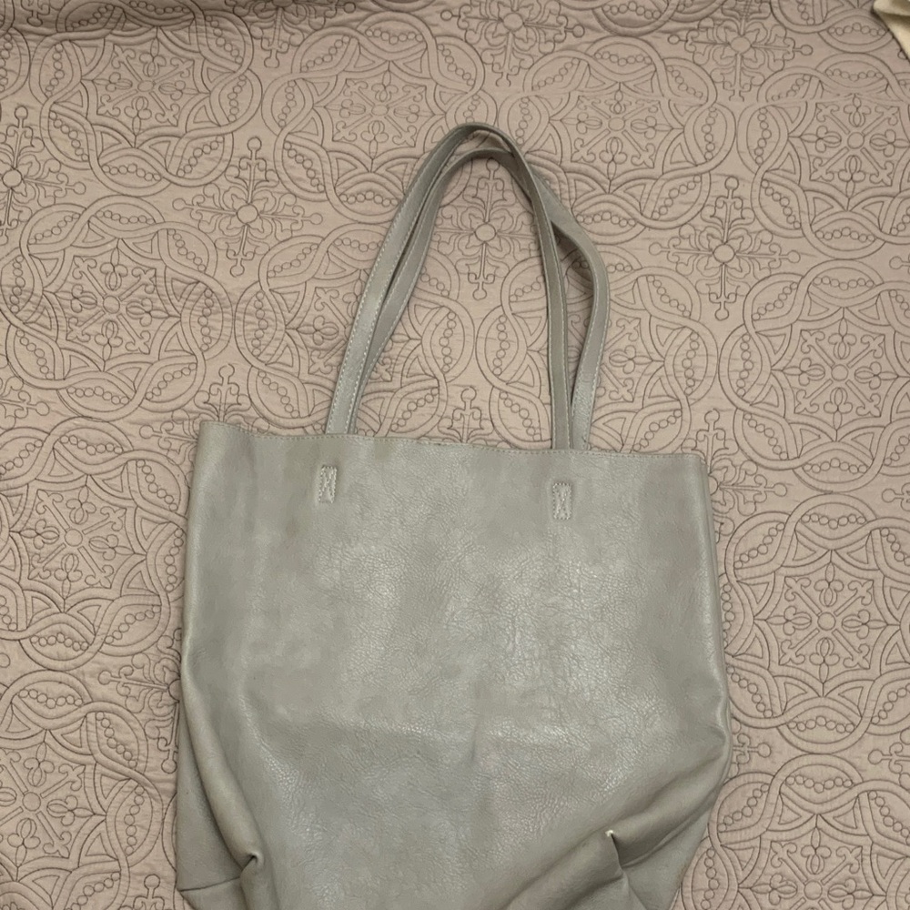 Elegant Gray Leather Tote Bag